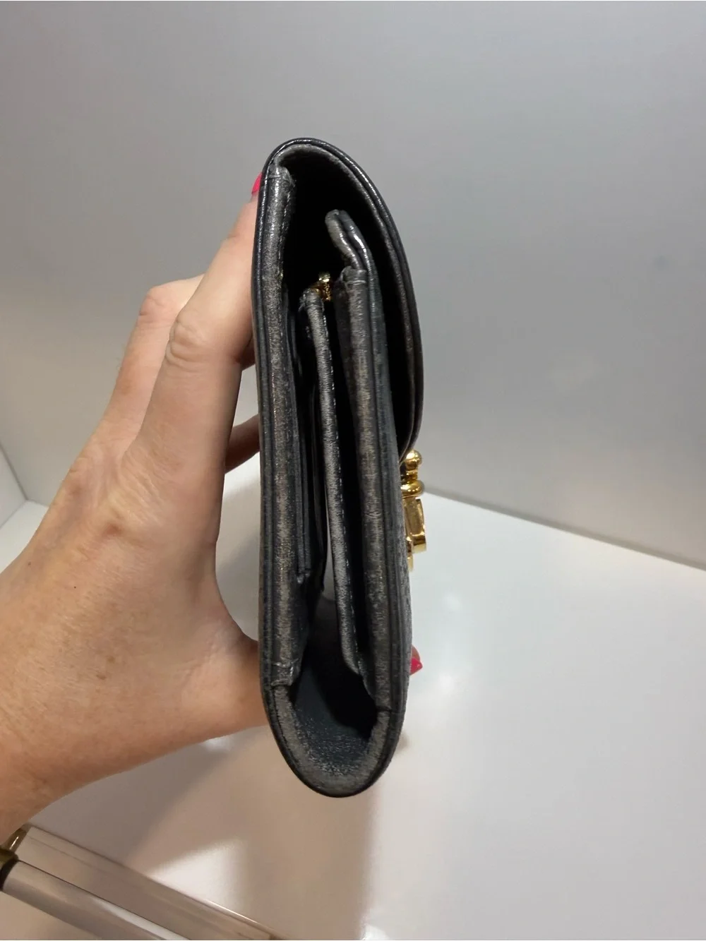 Louis Vuitton Charcoal Mahina Leather Clasp Wallet